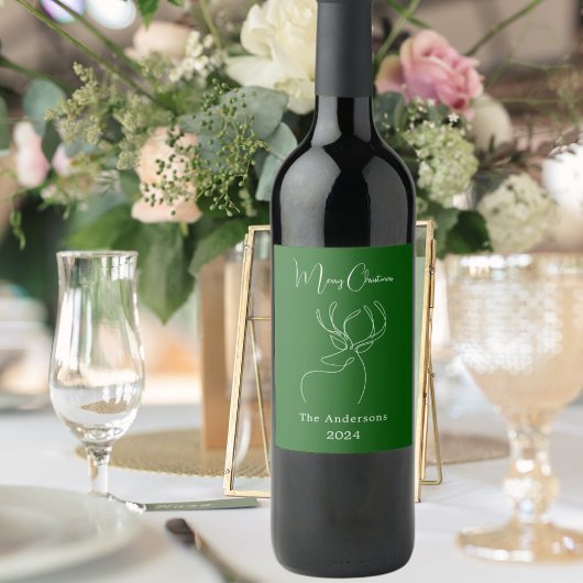 Abstrakte Rentiere, grün, modern Weihnachten Weinetikett