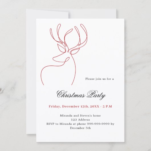 Abstrakte Rentiere in Rot-Weiß, modernes Party Einladung (Vorderseite)