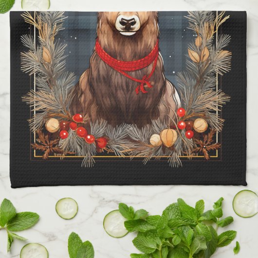 Abstrakte Rentierfeinde Rote und grüne Kiefer Geschirrtuch (Gefaltet)