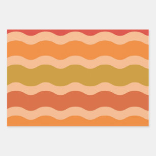 Abstrakte Retro-70er funky Wellen Geschenkpapier Set