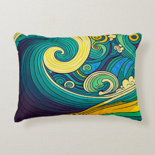 Abstrakte Retro 70er Hippie Waves Artwork Dekokissen