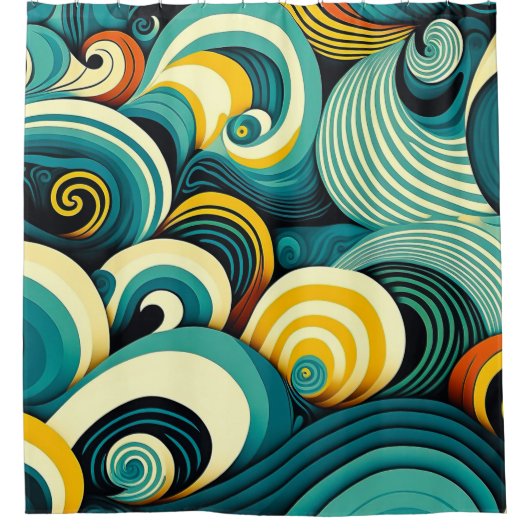 Abstrakte Retro 70er Hippie Waves Artwork | Duschvorhang (Vorderseite)