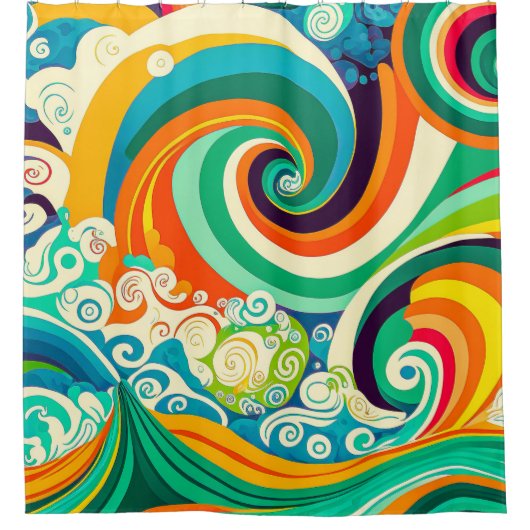 Abstrakte Retro 70er Hippie Waves Artwork | Duschvorhang (Vorderseite)
