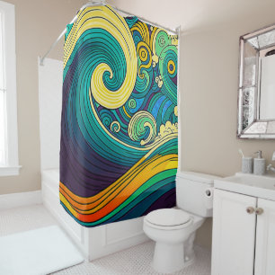 Abstrakte Retro 70er Hippie Waves Artwork Duschvorhang