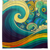 Abstrakte Retro 70er Hippie Waves Artwork | Duschvorhang (Vorderseite)
