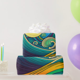 Abstrakte Retro 70er Hippie Waves Artwork   Geschenkpapier