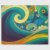 Abstrakte Retro 70er Hippie Waves Artwork | Geschenkpapier (Flach)