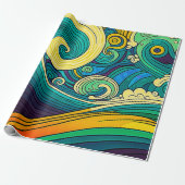 Abstrakte Retro 70er Hippie Waves Artwork | Geschenkpapier (Ungerollt)