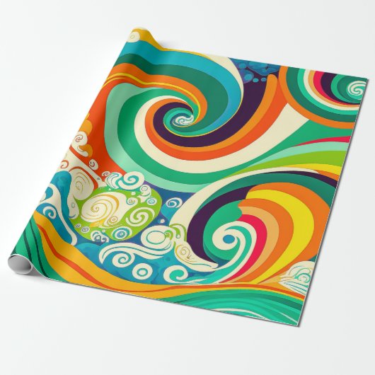 Abstrakte Retro 70er Hippie Waves Artwork | Geschenkpapier (Ungerollt)