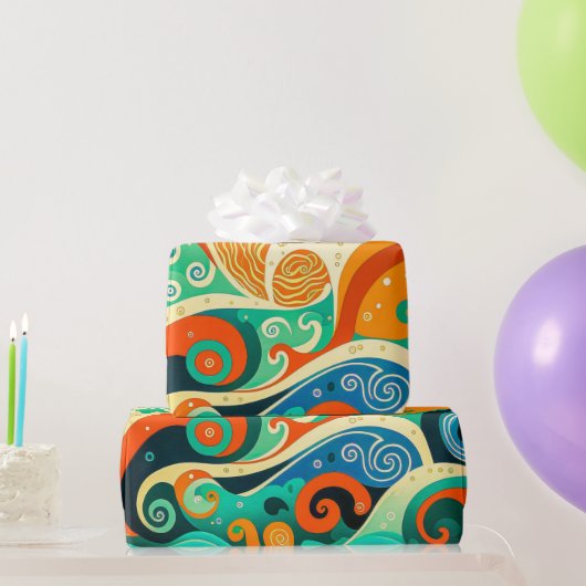 Abstrakte Retro 70er Hippie Waves Artwork | Geschenkpapier (Partygeschenke)