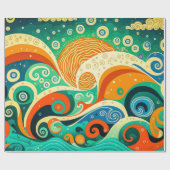 Abstrakte Retro 70er Hippie Waves Artwork | Geschenkpapier (Flach)