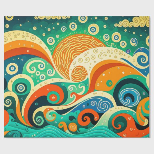 Abstrakte Retro 70er Hippie Waves Artwork | Geschenkpapier (Flach)