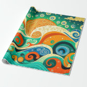 Abstrakte Retro 70er Hippie Waves Artwork | Geschenkpapier (Ungerollt)