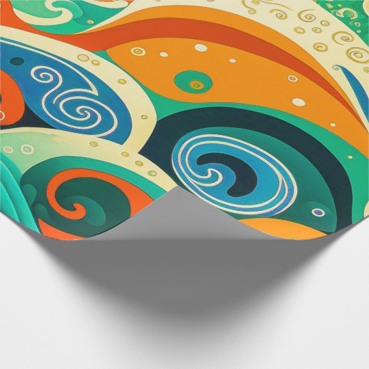 Abstrakte Retro 70er Hippie Waves Artwork | Geschenkpapier (Ecke)