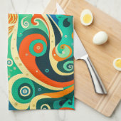 Abstrakte Retro 70er Hippie Waves Artwork | Geschirrtuch (Viertel Falte)