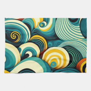 Abstrakte Retro 70er Hippie Waves Artwork Geschirrtuch
