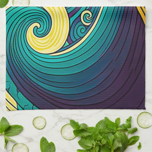 Abstrakte Retro 70er Hippie Waves Artwork | Geschirrtuch (Gefaltet)