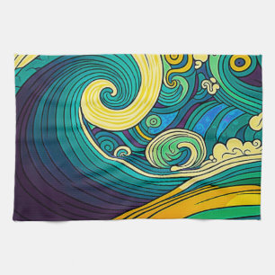 Abstrakte Retro 70er Hippie Waves Artwork   Geschirrtuch