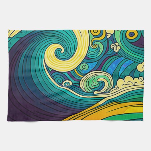 Abstrakte Retro 70er Hippie Waves Artwork | Geschirrtuch (Horizontal)
