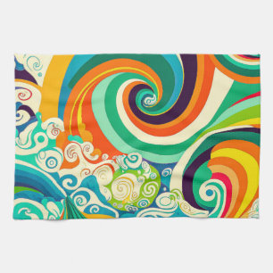 Abstrakte Retro 70er Hippie Waves Artwork   Geschirrtuch