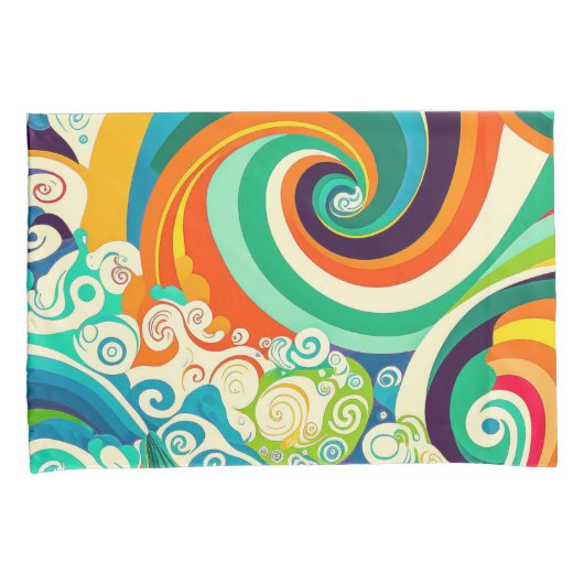 Abstrakte Retro 70er Hippie Waves Artwork | Kissenbezug (Vorderseite-Rechts)