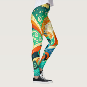 Abstrakte Retro 70er Hippie Waves Artwork   Leggings