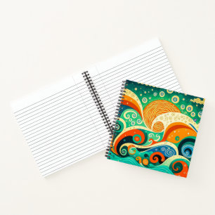 Abstrakte Retro 70er Hippie Waves Artwork   Notizblock