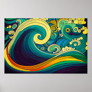 Abstrakte Retro 70er Hippie Waves Artwork   Poster