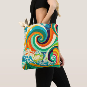 Abstrakte Retro 70er Hippie Waves Artwork   Tasche