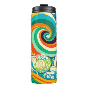Abstrakte Retro 70er Hippie Waves Artwork   Thermosbecher