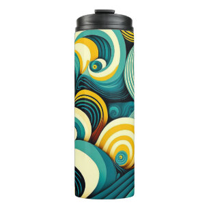 Abstrakte Retro 70er Hippie Waves Artwork   Thermosbecher