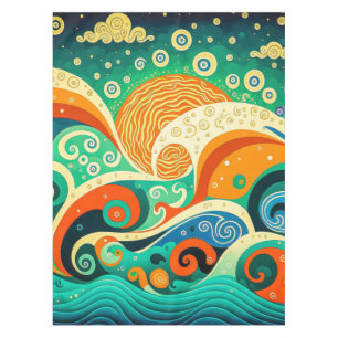 Abstrakte Retro 70er Hippie Waves Artwork   Tischdecke