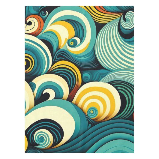 Abstrakte Retro 70er Hippie Waves Artwork | Tischdecke (Vorderseite)