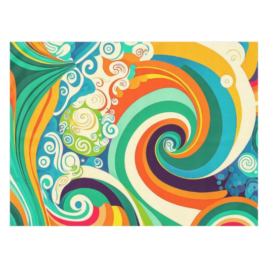 Abstrakte Retro 70er Hippie Waves Artwork | Tischdecke (Vorderseite (Horizontal))