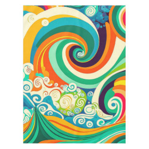 Abstrakte Retro 70er Hippie Waves Artwork Tischdecke