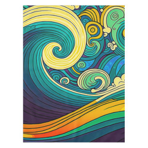 Abstrakte Retro 70er Hippie Waves Artwork Tischdecke