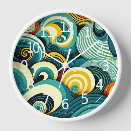 Abstrakte Retro 70er Hippie Waves Artwork | Uhr (Vorderseite)