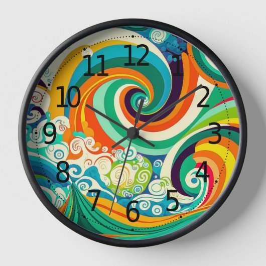 Abstrakte Retro 70er Hippie Waves Artwork | Uhr (Vorderseite)