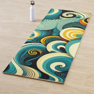 Abstrakte Retro 70er Hippie Waves Artwork Yogamatte