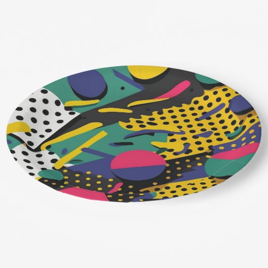 Abstrakte Retro 80er 90s Theme Party Teller (Schrägansicht)