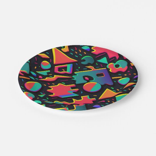 Abstrakte Retro 80er 90s Theme Party Teller (Schrägansicht)