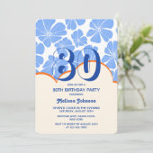 Abstrakte Retro Blue Chamomile Blume Geburtstag Einladung (Stehend Vorderseite)