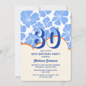 Abstrakte Retro Blue Chamomile Blume Geburtstag Einladung (Vorderseite)