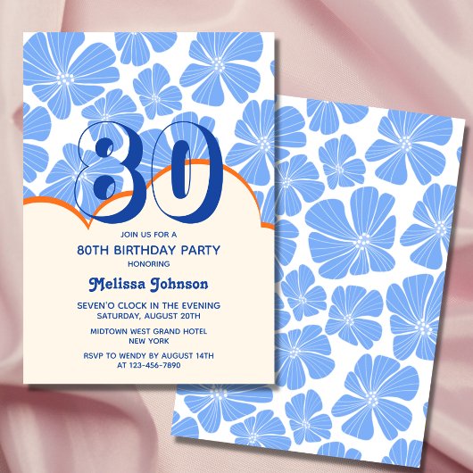 Abstrakte Retro Blue Chamomile Blume Geburtstag Einladung