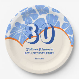 Abstrakte Retro Blue Chamomile Blume Geburtstag Pappteller