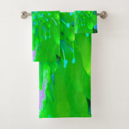 Abstrakte Retro-Blume in Lavendel und Kalkgrün Badhandtuch Set