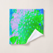 Abstrakte Retro-Blume in Lavendel und Kalkgrün Badhandtuch Set (Waschlappen)