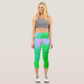 Abstrakte Retro-Blume in Lavendel und Kalkgrün Capri Leggings (Vorderseite)