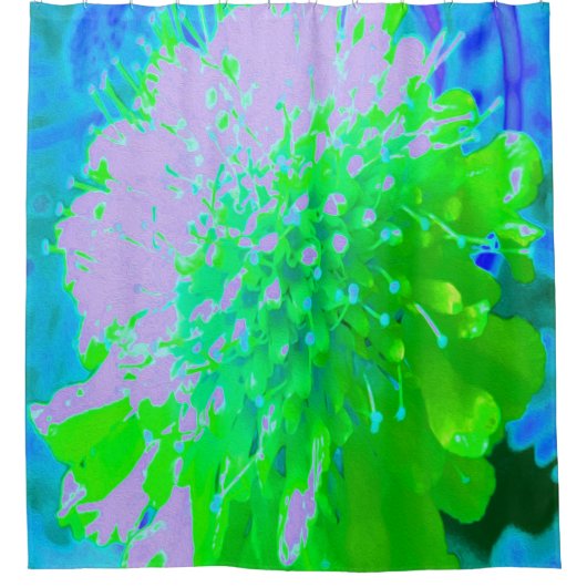 Abstrakte Retro-Blume in Lavendel und Kalkgrün Duschvorhang (Vorderseite)