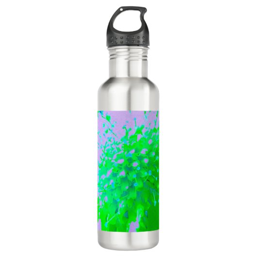 Abstrakte Retro-Blume in Lavendel und Kalkgrün Edelstahlflasche (Vorderseite)